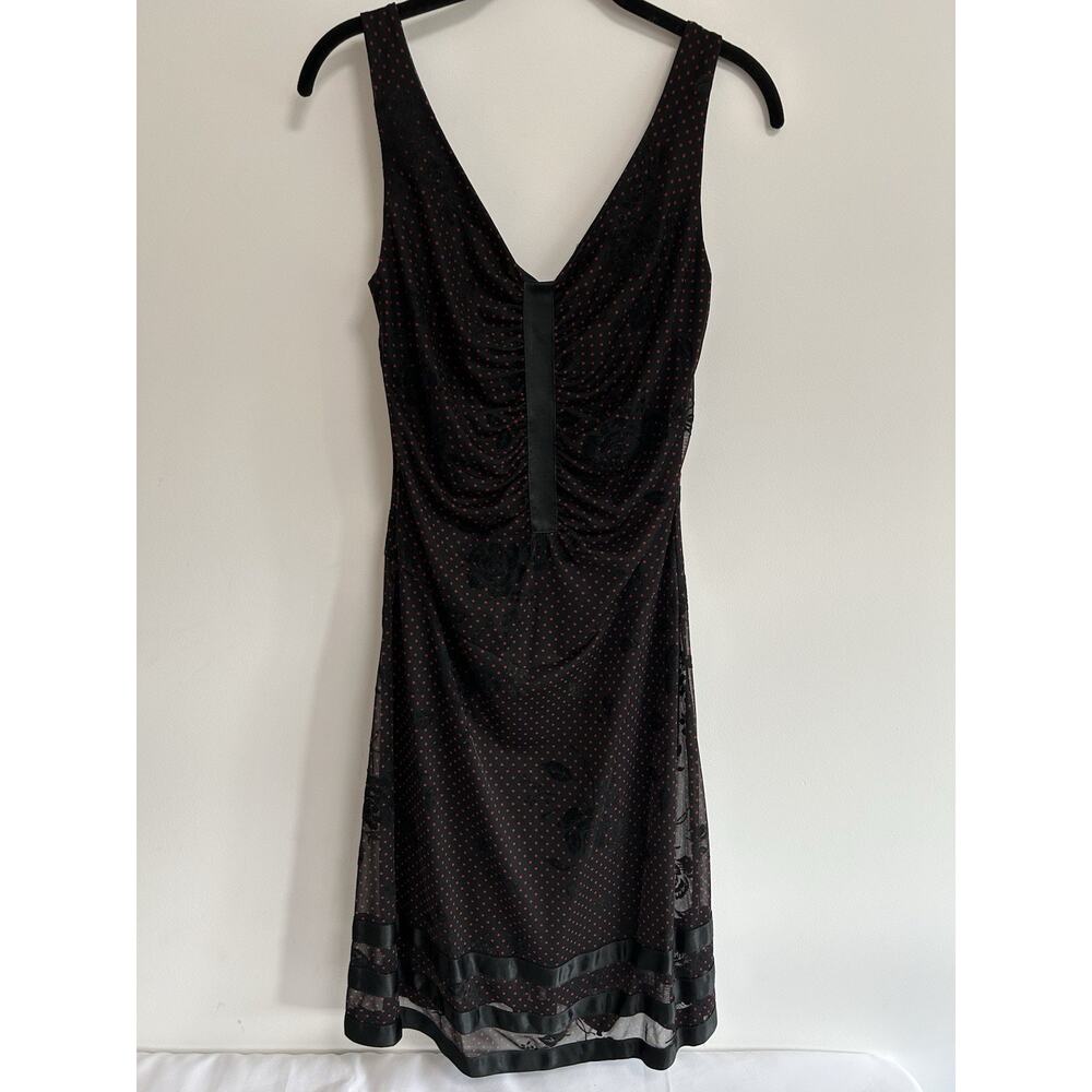 Y2k Ruby Rox Dress S Black Flocked Polka Stretch Fairy Whimsigoth 90s Vintage